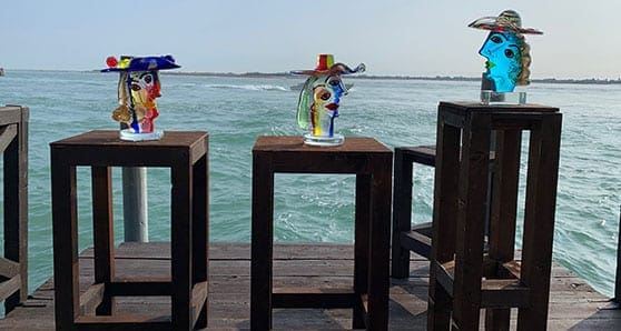 The Homage to Picasso pieces by Master Walter Furlan. We were taken to a private viewing of the three sculptures on the factory deck. Each had been placed on a pedestal, with the Venetian lagoon as a backdrop. Photo by Mike Robinson