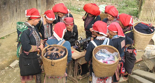 Women near Sapa learning how to sew