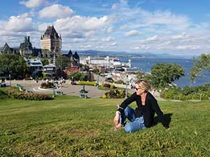 Lisa Monforton takes a break from cycling during a day off in Quebec City