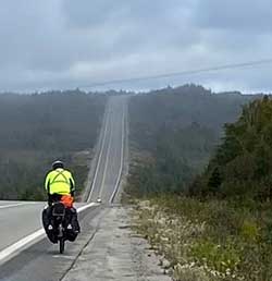 Doug Firby riding the Trans Canada highway in Newfoundland