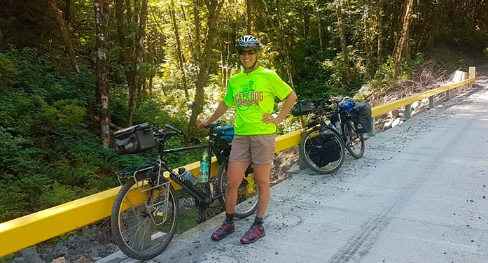 ConnecTour group member Tanya McFerrin during a rest break on a recent ride.