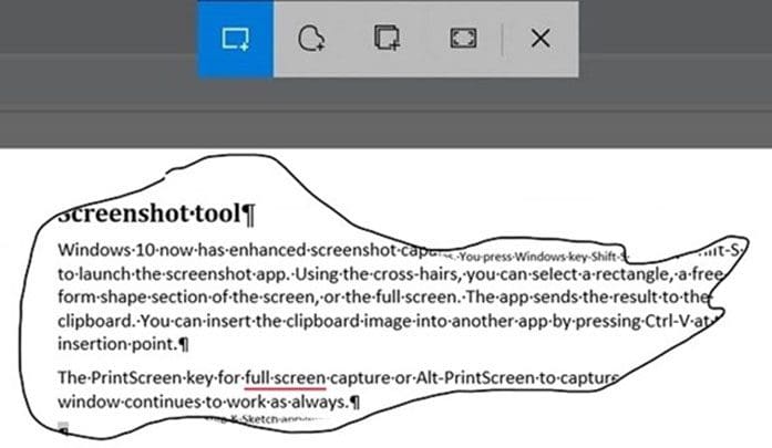 Window 10 updates technology screenshot tool