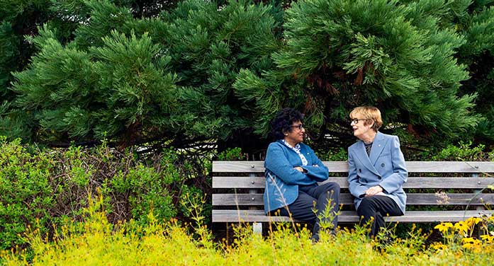 Former U of A president Indira Samarasekera (left) and former UBC president Martha Piper leaders, women, lead